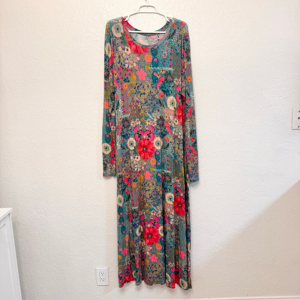 Natural Life Stevie "ButterSoft" Knit Maxi Dress in Blue Garden Patchwork XL - Picture 3 of 6